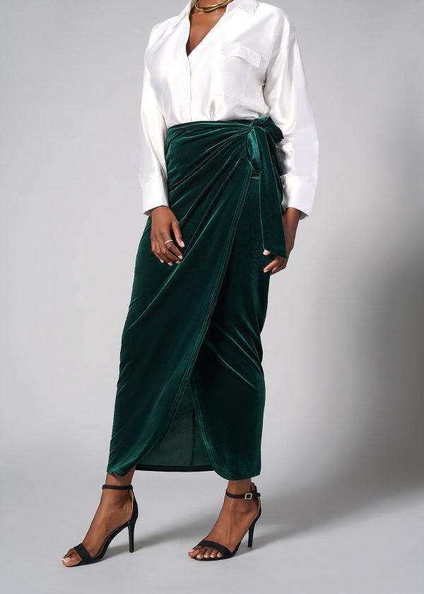 Tesafaye Women s Stretch Velvet Faux Wrap Skirt (Emerald) Hot on Sale - Image 3