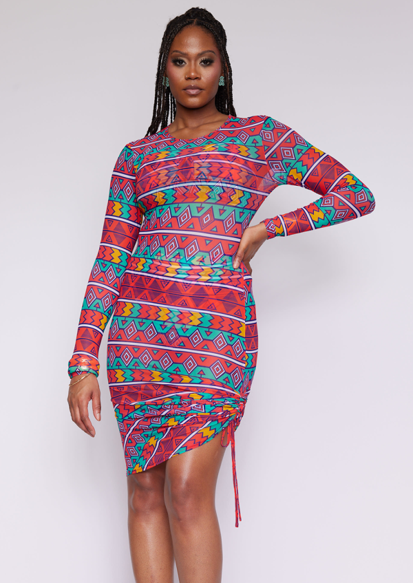 Fola Women s African Print Mesh Cover-Up (Rainbow Tribal) - Clearance on Sale