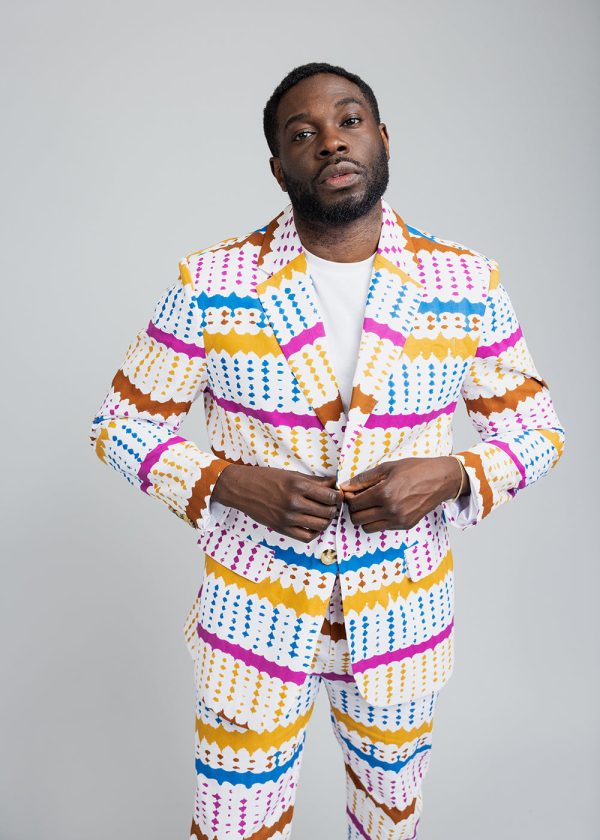 Hami Men s African Print Blazer (White Nautical Adire)- Clearance For Discount - Image 2