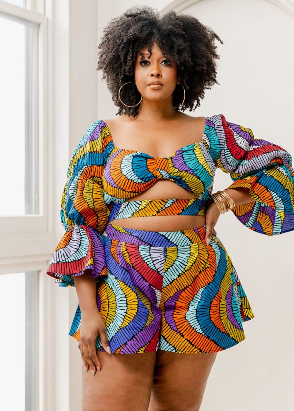 Nafasi Women s African Print Wide Leg Shorts (Abstract Lines) - Clearance For Cheap - Image 2