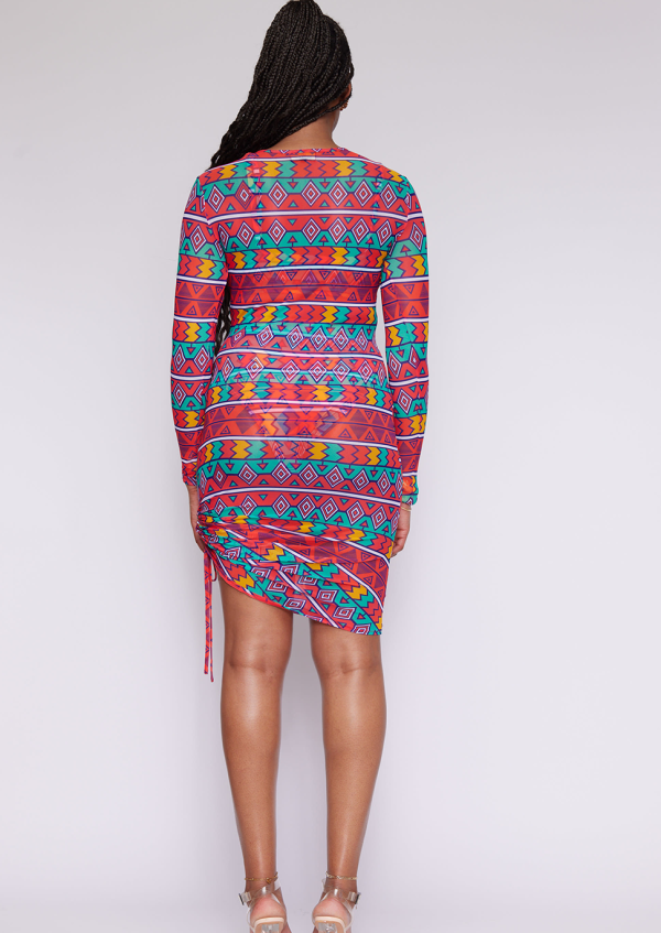 Fola Women s African Print Mesh Cover-Up (Rainbow Tribal) - Clearance on Sale - Image 3