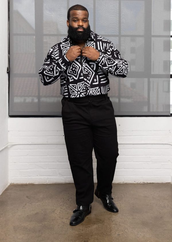 Chane Men s African Print Button-Up Shirt (Grayscale Tribal) Online Hot Sale - Image 3
