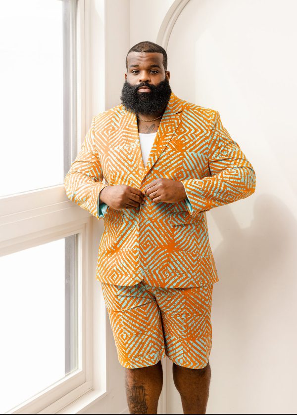 Hami Men s African Print Lightweight Blazer (Orange Blue Adire) Online - Image 2